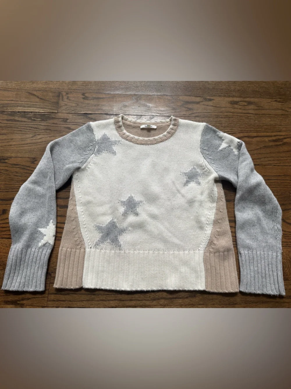 Splendid Star Colorblock Sweater XS Neutral Knit Beige Gray Pullover